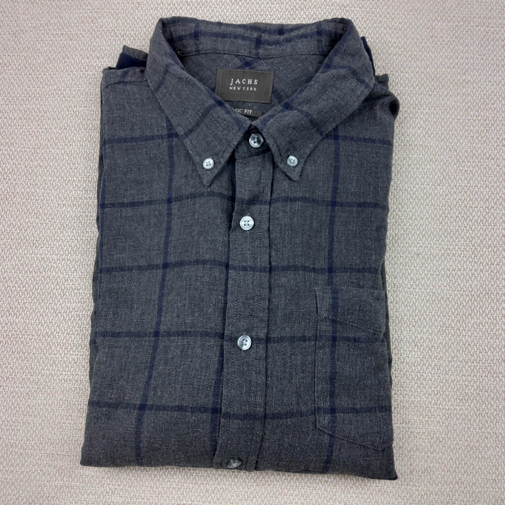 Jachs NY Classic Fit Light Weight Flannel, Cotton Blend, Charcoal Gray, Men's L